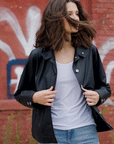 Liquid Leather™ Sheen Button Closure Pocket Jacket - Black - Limited Sizes!