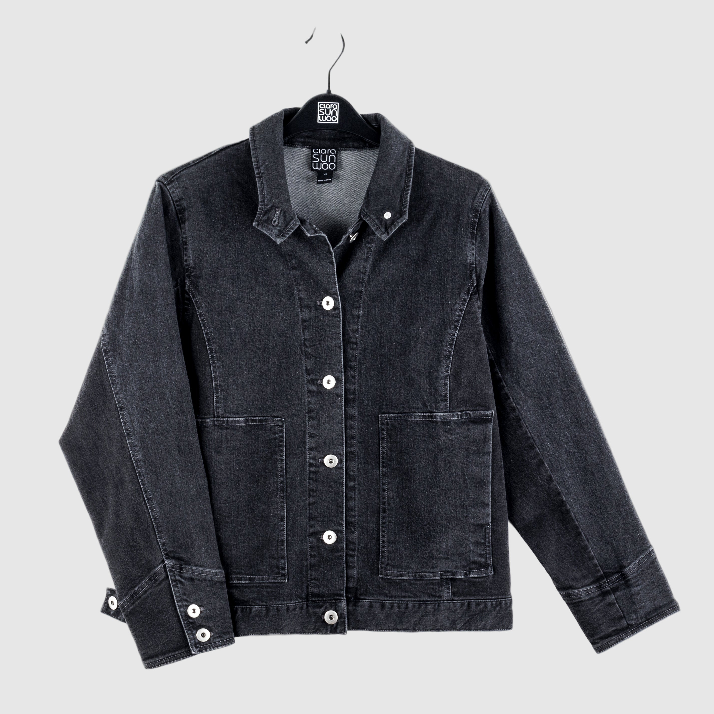 Denim Stretch - Button Closure Pocket Jacket - Black - Final