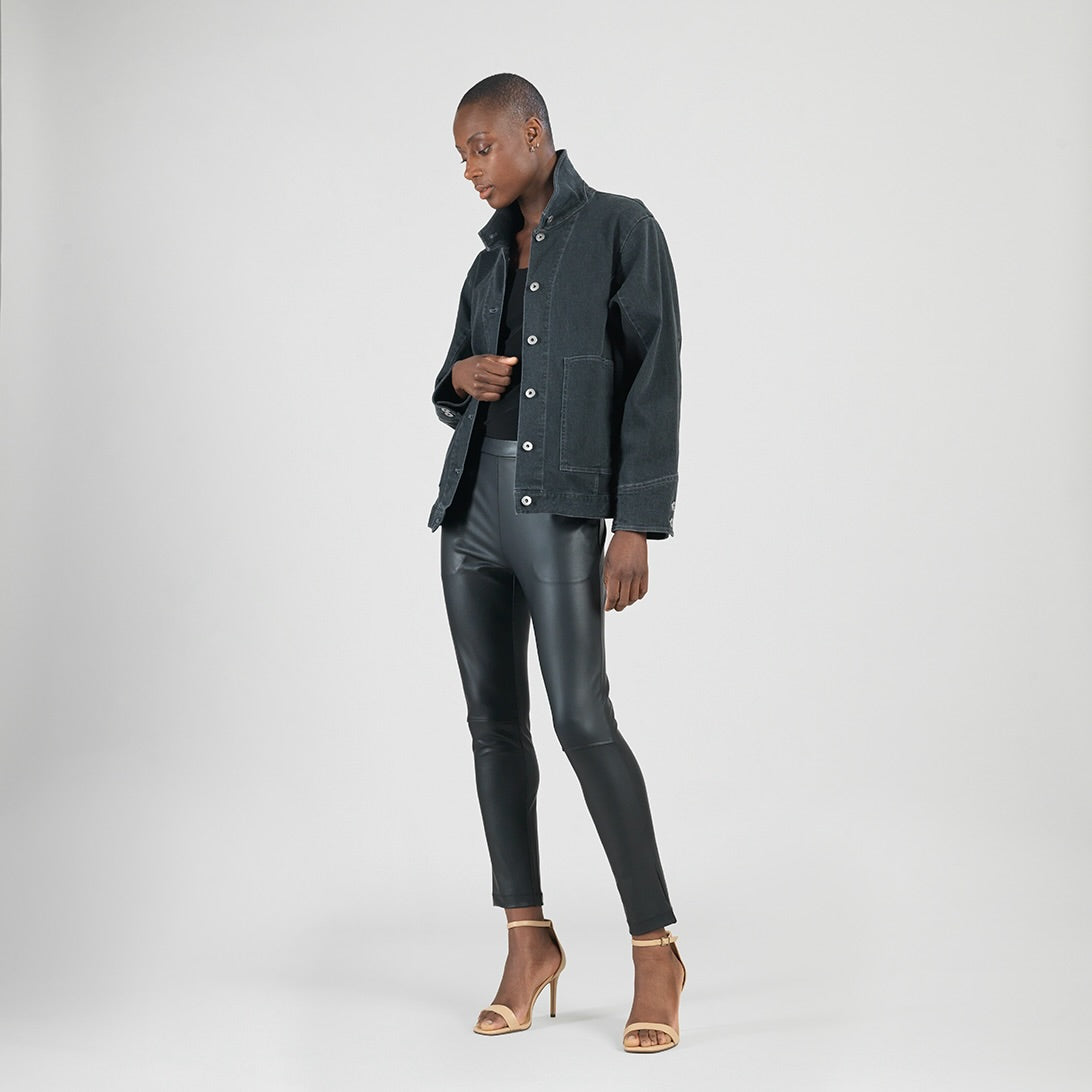 Denim Stretch - Button Closure Pocket Jacket - Black - Final