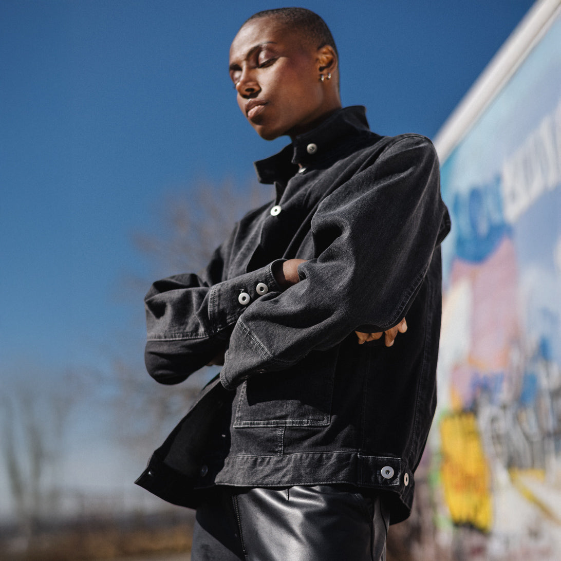 Denim Stretch - Button Closure Pocket Jacket - Black - Final Sale