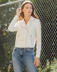 Soft Suede - Architectural Moto Jacket - Cream