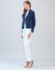 Soft Suede - Architectural Moto Jacket - Navy