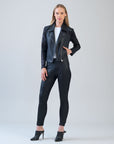Sequin Knit - Liquid Leather™ Sheen Moto Jacket - Black - Final Sale