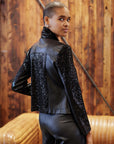 Sequin Knit - Liquid Leather™ Sheen Moto Jacket - Black - Final Sale - Clara Sunwoo