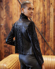 Sequin Knit - Liquid Leather™ Sheen Moto Jacket - Black