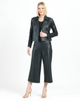 Sequin Knit - Liquid Leather™ Sheen Moto Jacket - Black