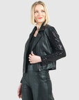 Sequin Knit - Liquid Leather™ Sheen Moto Jacket - Black