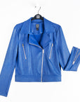 Liquid Leather™ Zip Cuff Moto Waist Jacket - Cobalt
