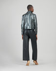 Vegan Sheen - Zip Cuff Moto Waist Jacket - Gunmetal