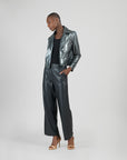 Vegan Sheen - Zip Cuff Moto Waist Jacket - Gunmetal
