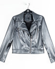 Vegan Sheen - Zip Cuff Moto Waist Jacket - Gunmetal
