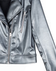 Vegan Sheen - Zip Cuff Moto Waist Jacket - Gunmetal