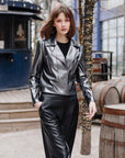 Vegan Sheen - Zip Cuff Moto Waist Jacket - Gunmetal