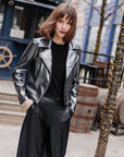 Vegan Sheen - Zip Cuff Moto Waist Jacket - Gunmetal