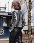 Vegan Sheen - Zip Cuff Moto Waist Jacket - Gunmetal