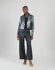 Vegan Sheen - Zip Cuff Moto Waist Jacket - Gunmetal