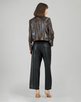 Vegan Leather - Distressed Zip Cuff Moto Waist Jacket - Brown