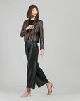 Vegan Leather - Distressed Zip Cuff Moto Waist Jacket - Brown