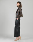 Vegan Leather - Distressed Zip Cuff Moto Waist Jacket - Brown