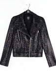 Sequin Knit - Moto Waist Jacket - Black