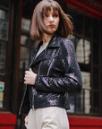 Sequin Knit - Moto Waist Jacket - Black