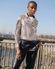 Sequin Knit - Moto Waist Jacket - Champagne