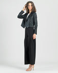 Rayon-Ponte Knit - Pleated Wide Leg Pocket Pant - Black