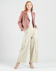 Rayon-Ponte Knit - Pleated Wide Leg Pocket Pant - Khaki