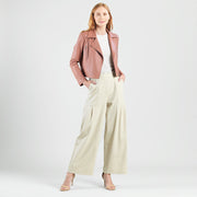 Rayon-Ponte Knit - Pleated Wide Leg Pocket Pant - Khaki