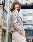 Sequin Knit - Modern Button Blazer - Champagne