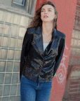 Sequin Knit - Modern Button Blazer - Black