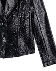 Sequin Knit - Modern Button Blazer - Black