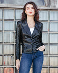 Sequin Knit - Modern Button Blazer - Black