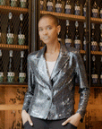 Shimmer Sequin - Modern Button Blazer - Gunmetal - Limited Sizes