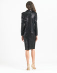 Sequin Knit - Modern Button Blazer - Black