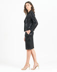 Sequin Knit - Modern Button Blazer - Black
