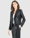 Sequin Knit - Modern Button Blazer - Black