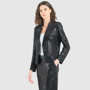 Sequin Knit - Modern Button Blazer - Black
