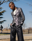 Metallic Liquid Leather™ Textured Biker Jacket - Gunmetal Silver