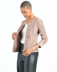 Liquid Leather™ Ruched Detail Jacket - Taupe - Final Sale - Clara Sunwoo