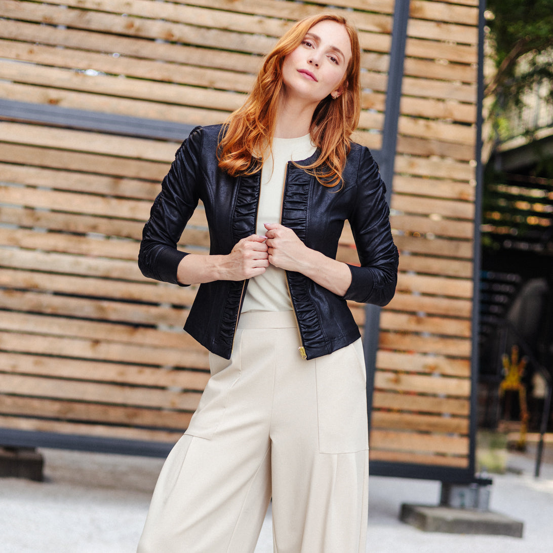 crewre online shop / フェイクレザージップブルゾン