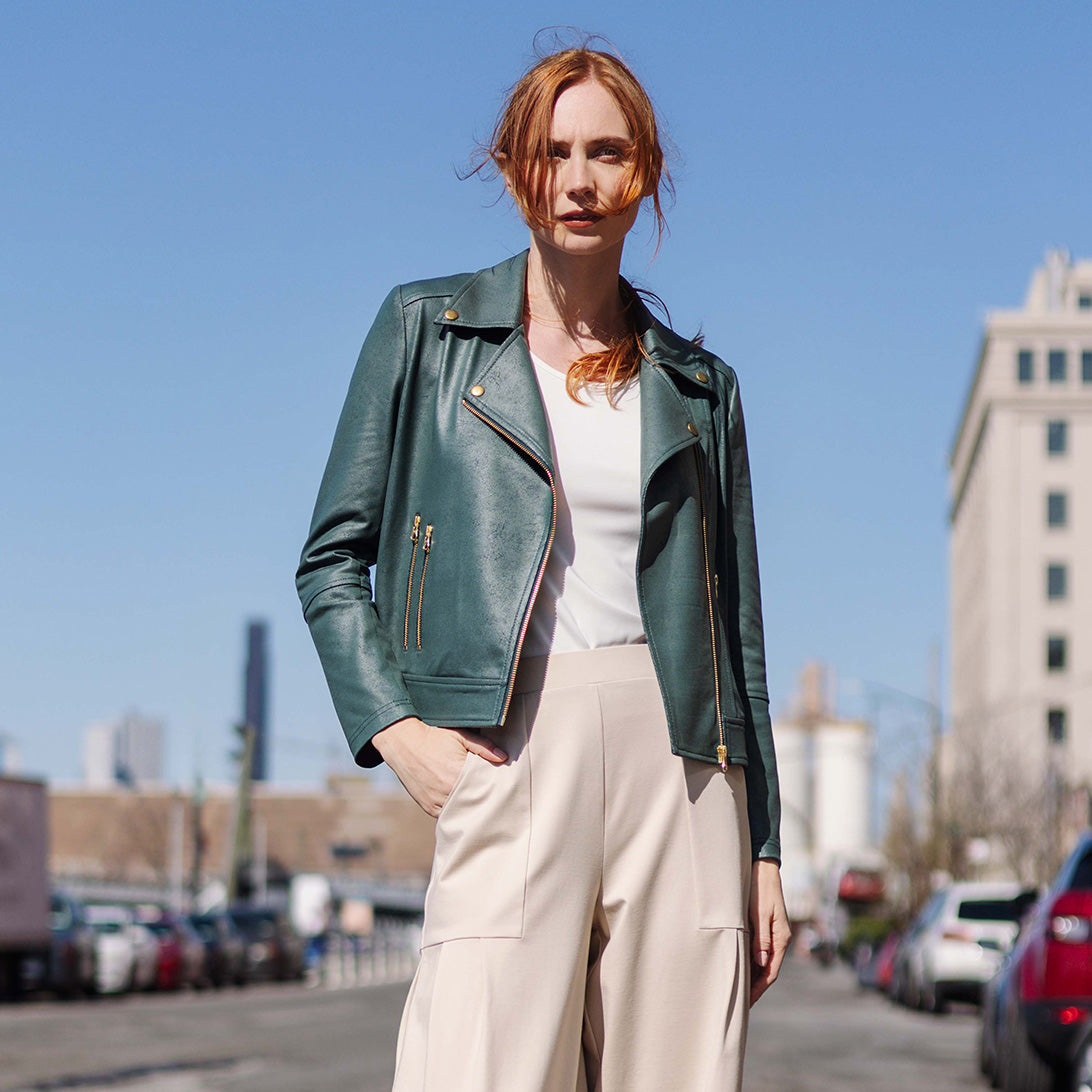 Liquid Leather™ Moto Zip Jacket - Hunter Green - Final Sale