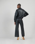 Liquid Leather™ + Vinyl Panel Varsity Bomber Jacket - Black