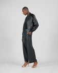 Liquid Leather™ + Vinyl Panel Varsity Bomber Jacket - Black