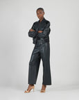 Liquid Leather™ + Vinyl Panel Varsity Bomber Jacket - Black