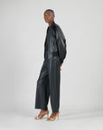 Liquid Leather™ + Vinyl Panel Varsity Bomber Jacket - Black
