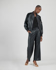 Liquid Leather™ + Vinyl Panel Varsity Bomber Jacket - Black