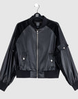 Liquid Leather™ + Vinyl Panel Varsity Bomber Jacket - Black