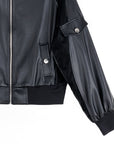Liquid Leather™ + Vinyl Panel Varsity Bomber Jacket - Black