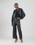 Liquid Leather™ + Vinyl Panel Varsity Bomber Jacket - Black